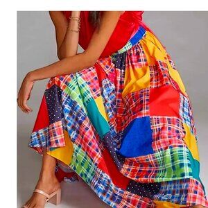 Anthropologie Maeve Patchwork  Maxi Skirt Dopamine Gypsy Hipppie Bohemian